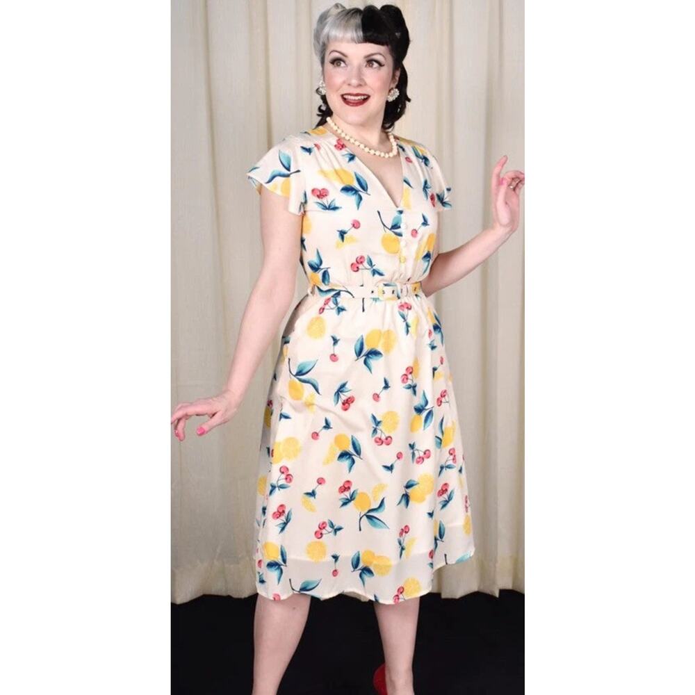 Voodoo Vixen Cherry Lemonade Swing Dress XXL Pinup Spring Summer 1950’s Pockets - Picture 5 of 16